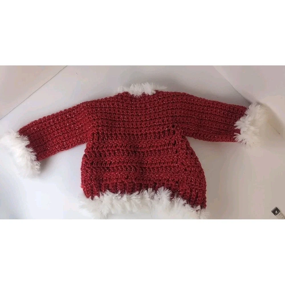 Baby Holiday Sweaters Crochet Handmade Red & White Set Of Three Vintage Matching